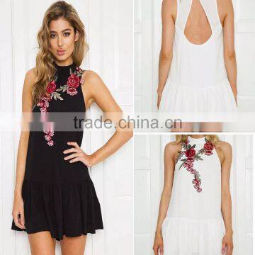 Black/White Flower Embroidery Sleeveless Dress Size S-XL photo-3