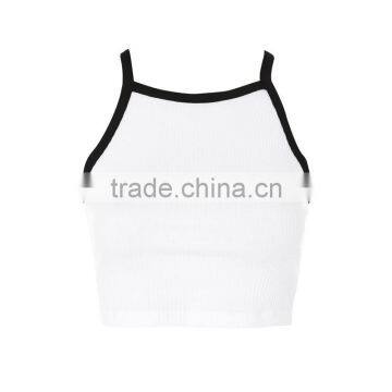 Black and White Contrast Color Basic Style Women's Crop Top photo-6