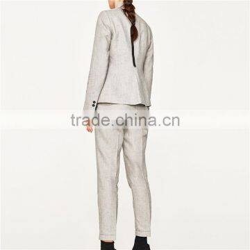 Elegant Fancy Roll-up Hem Linen Grey Dress Pants With Braided Belt photo-4