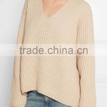 Knitted Wool Sweater Design for Women V-neck Back Length Blank Poncho photo-2