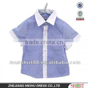 new Comfortable lovely style Blue Small-checked printed boys shirts with white beautiful collar