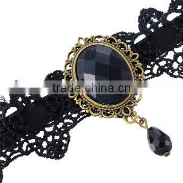 New Fashion Lace Choker Necklace Black Drop Pendant 32cm Long