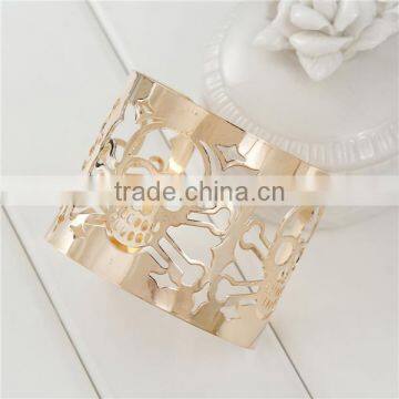 Gold Plated Cylinder Halloween Skeleton Skull Hollow Open Cuff Bangles Bracelets photo-2