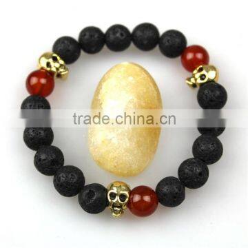 Red Agate Gold Skull Charm Bracelet Lava Stone Bracelet photo-2