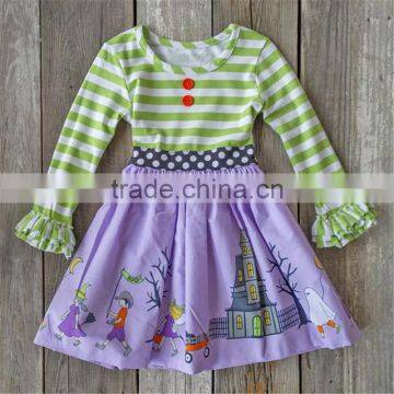 Top Quality Round Collar Stripe Polka Dot Dress for Little Gril Boutique Dress photo-2