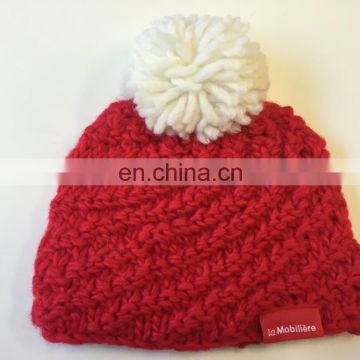 2016 new product women winter warm colourful knitted beanie hat with fox pompom