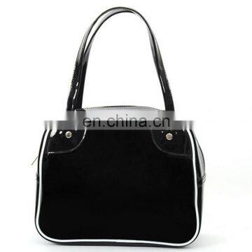 Women Fashionable Small Black Printed Vinyl Handbag photo-2