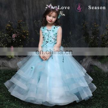 XXLF202 sleeveless blue flower fancy dress costumes flower pin for long dress