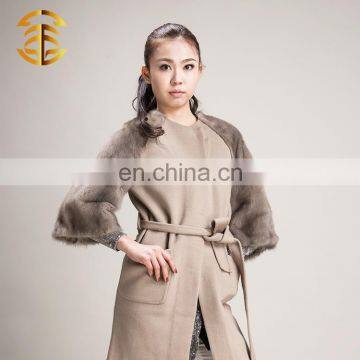 New style OEM light grey overcoat hand make 100% mink wool coat