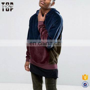 Men's clothing manufacturer wholesale velour hoodie with dropped shoulders custom logo hoodie