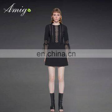 brand dress hollow long black sleeve lace dress traditional dresses