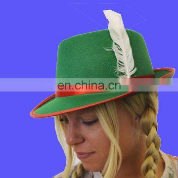 Green Women's bavarian hat green tyrolean felt with feather oktoberest beer festivals hat