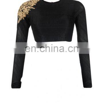 Exclusive designer black colored embroidered blouse for women