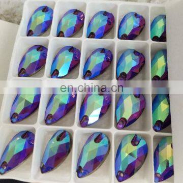 DZ-3065 AB effect color flat back drop crystal sew on stones for clothes