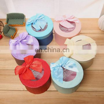 Round shape paper gift box with ribbon lid for children toy packaging