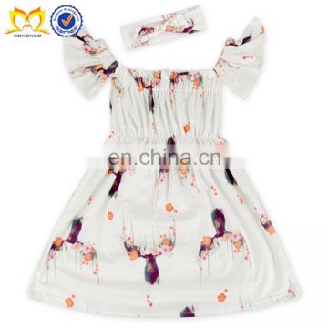 Baby Girls Flower Deer Beautiful Children Summer Clothes Cheap Baby Frock Design Kids Girls Party Dresses