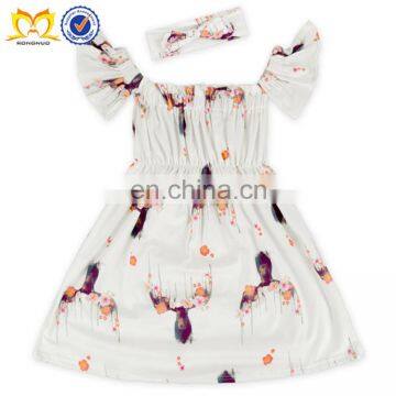 Baby Girls Flower Deer Beautiful Children Summer Clothes Cheap Baby Frock Design Kids Girls Party Dresses