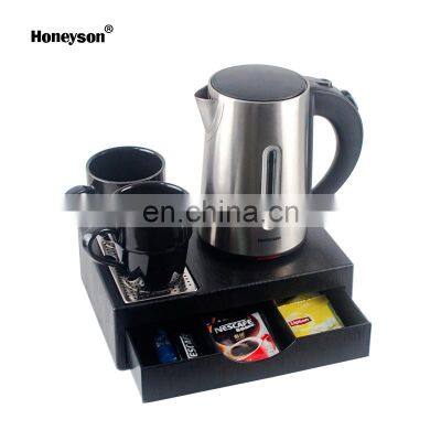 Honeyson new 1L cordless water kettle tray with drawer for hotel room