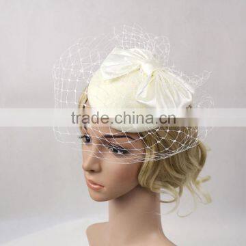 Newest Design Satin Bowknot Decorative Women Wool Mini Felt Hat With Veil photo-4