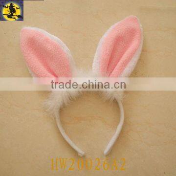 Pink and White Plush Bunny Ear Baby Headband with Fur