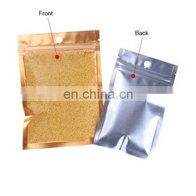 Gold Mylar Zipper Lock Resealable Bag Smell Proof Food Storage Metallic Foil Airtight Front Clear Plastic Candy Packaging Pouch photo-2