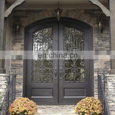 modern double glass wrought iron door