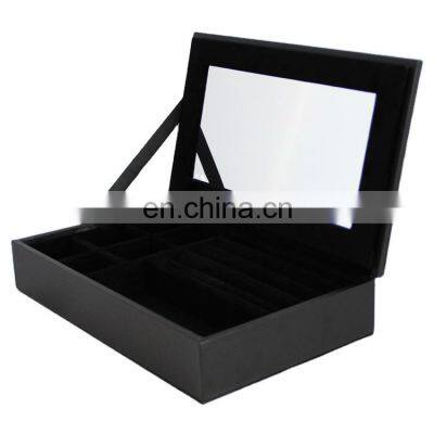 elegant luxury black leather bracelet surprise gift jewelry box with inner mirror customized 25x15x5cm