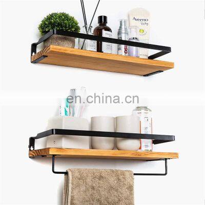 hot selling bathroom wood and metal shower towel rack wall mounted kitchen storage wall towel storage rack bath shelf