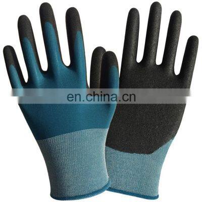 18G Blue Nylon Lining Nitrile Sandy Coated Wholesale Work Gloves