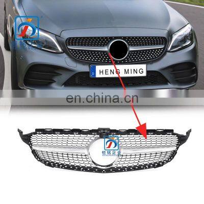 Front Silver Black Star Grille With Hole for W205 C CLASS 205 888 0023 photo-3