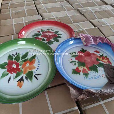 decal wholesale enamel steel round tray  enamel round tray Flower