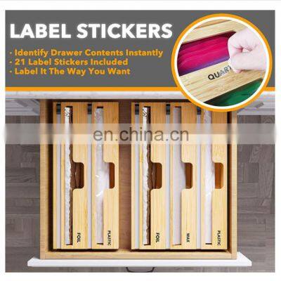 Hot Sale Custom Bamboo Wood Refillable 2 in 1 Plastic Wrap Foil Wrap Dispenser With Slide Cutter Kitchen Storage Dispenser photo-2