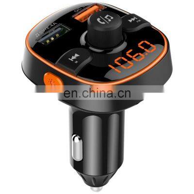 New Arrival QC3.0 USB Blue tooth car charging support USB card Dual Port Car Charger Multi functional Handsfree Car for phone