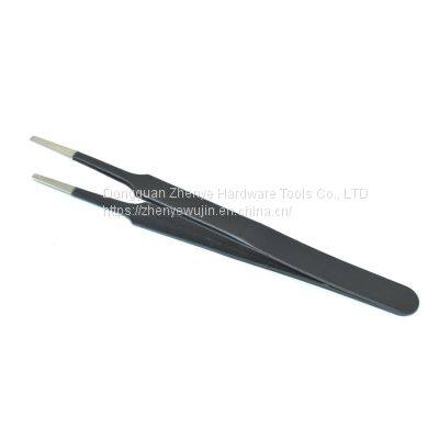 ESD High-precision Straight Elbow Anti-static Electronic Maintenance Tool Flat Head Black Stainless Steel Tweezers ESD-13 photo-3