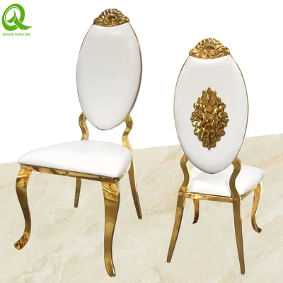 Factory Direct Sale Wedding Stainless Steel Event Chair Luxury High Back Banquet Chair In White And Gold Color