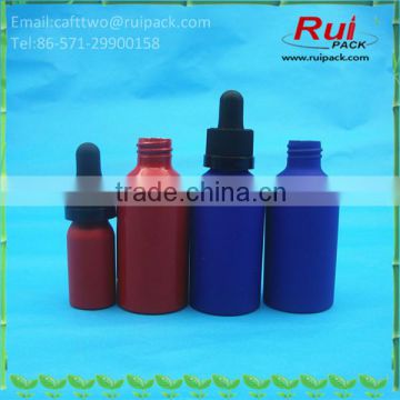 Frosted red/blue aluminum bottle with dropper for essential oil, matte red/blue aluminum essential bottle for cosmetic packaging