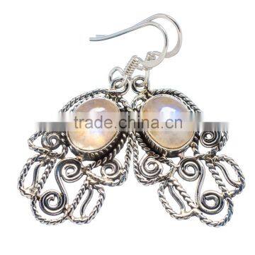 RAINBOW MOON STONE 925 STERLING SILVER EARRINGS ,925 STERLING SILVER JEWELRY WHOLE SALE,JEWELRY EXPORTER EARRNGS