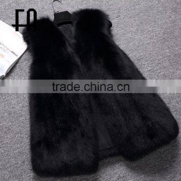 Factory direct fashion lady's black fox fur vest fur vest