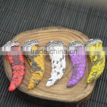 LFD-0021P ~ Wholesale Druzy Snakeskin Horn Pendant , Pave Rhinestone Crystal Caps Charms Necklace Pendants Jewelry Making