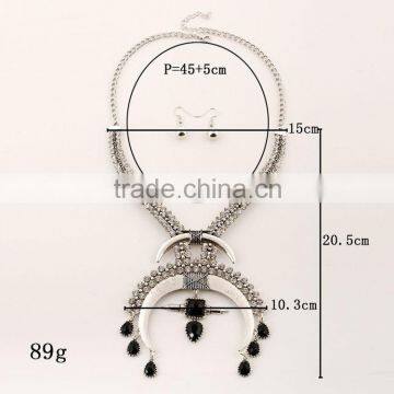 2016 Simulated Diamond Fashion Semicircle Necklace Exaggerated Metallic Jewelry Set photo-3