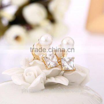 Gorgeous Design Pearl Top Quality Cubic Zirconia Bridal Dangle No Hole Earring photo-2