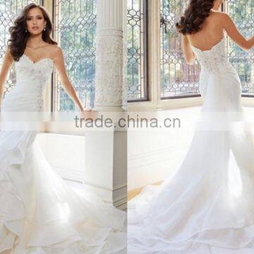 Pleated Organza Sexy Mermaid Wedding Dress Sweetheart Beading Lace Up