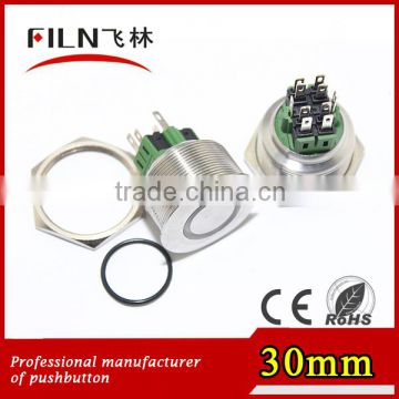 FILN 30mm stainless steel momentary flat waterproof 110v ring red LED momentary push button switch