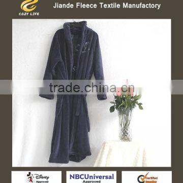 coral fleece bathrobe shawl collar warm pajamas dark blue