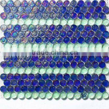 Bathroom blue and light green round glass mosaic 8mm