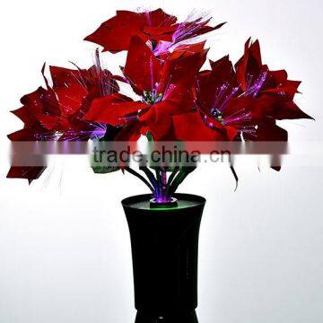 Very best sale LED Fiber optic Poinsettia Flowers /LED fiber optic Red Christmas flower light with high metal pot with CE