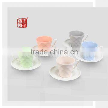 Top Quality Color Clay Coffee Cup and Saucer with Diamond Shape