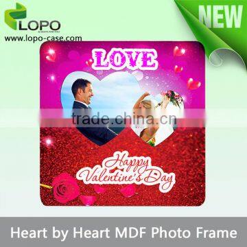 Trendy sublimation wooden photo frame with double heart shape