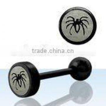 Black anodized barbell laser-cut spider logo