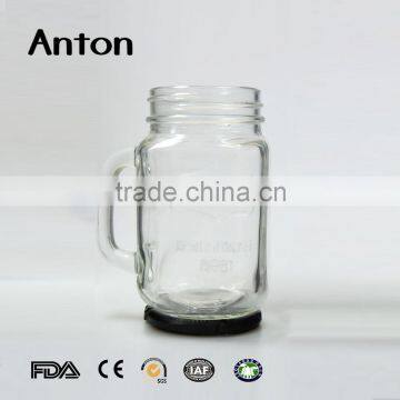 14oz Hot Sale Relief Mason Jar Mug With Handle Metal Lid Clear Glass Mason Bottles photo-3